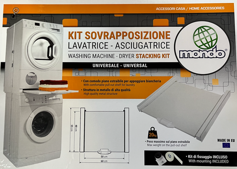 Ⓜ️🔵🔵🔵👌 Mondo Astelav 55402094 - Kit sovrapposizione lavatrice asciugatrice, CON RIPIANO ESTRAIBILE e kit di fissaggio incluso