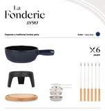 Ⓜ️🔵🔵🔵 La Fonderie 1890 MONT JOUX - Set fonduta, 6 persone, ghisa smaltata e legno