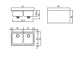 Ⓜ️🔵🔵🔵 Alpes 87/2V - Lavello da incasso 51x87 cm, con due vasche raggio 60 Predisposto con foro per la rubinetteria