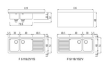 Ⓜ️🔵🔵🔵👌 Alpes F 5119/2V1S | F 5119/1S2V - Lavello da incasso 51x119 cm, con due vasche raggio 60 posizionate a sinistra o destra e uno scivolo, Predisposto con foro per la rubinetteria