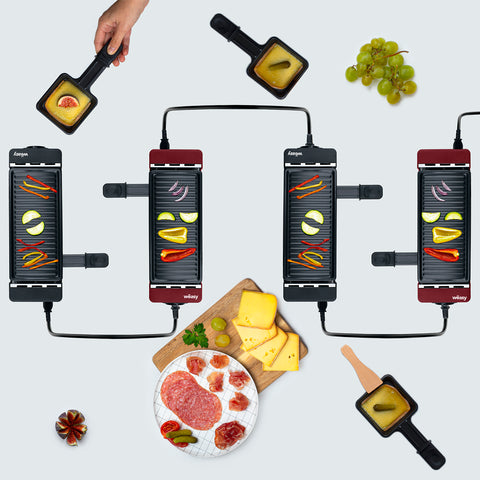 Ⓜ️🔵🔵🔵 Weasy TAK12 rossa - Grill e Raclette, 2 in 1, per 2 persone, CONNETTIBILE IN SERIE FINO A 4 ELEMENTI, colore ROSSO