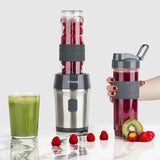 Ⓜ️🔵🔵🔵 H.Koenig SMOO9 - MINI FRULLATORE nero/acciaio, con 2 borracce in dotazione, COMPATIBILE CON LA LAVASTOVIGLIE, perfetto per integratori proteici e vitaminici