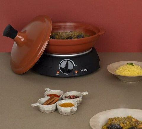 Ⓜ️🔵🔵🔵 H.Koenig TAJ4 - Pentola elettrica in VERA TERRACOTTA, per tajine e couscous, 4 litri