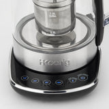 Ⓜ️🔵🔵🔵 H.Koenig TI600 - Teiera automatica per tè, tisane ed infusi, in VETRO e ACCIAIO INOX, base con COMANDI TOUCH
