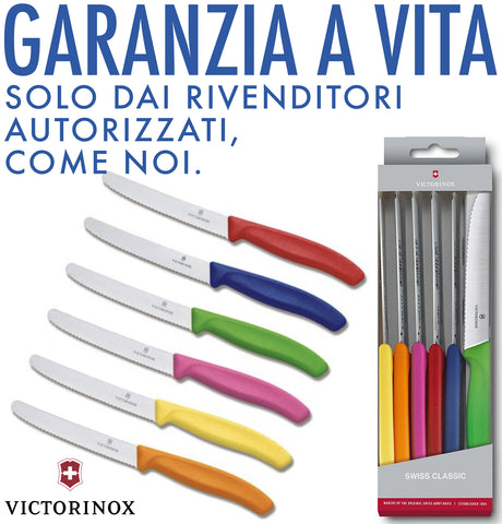 Ⓜ️🔵🔵🔵 VICTORINOX V-6.78 39.6G - Set di 6 coltelli da tavola o cucina Swiss Classic con manici colorati assortiti